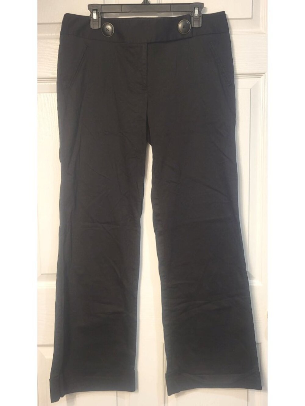 Womens Elle High Rise Black Cotton Blend Wide Leg Pants SZ 12 Pockets Buttons